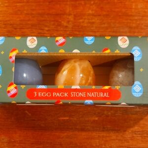 NIB SET 3 PIRKAS PERU NATURAL STONE POLISHED EASTER EGGS 2" YELLOW-BLUE-BEIGE